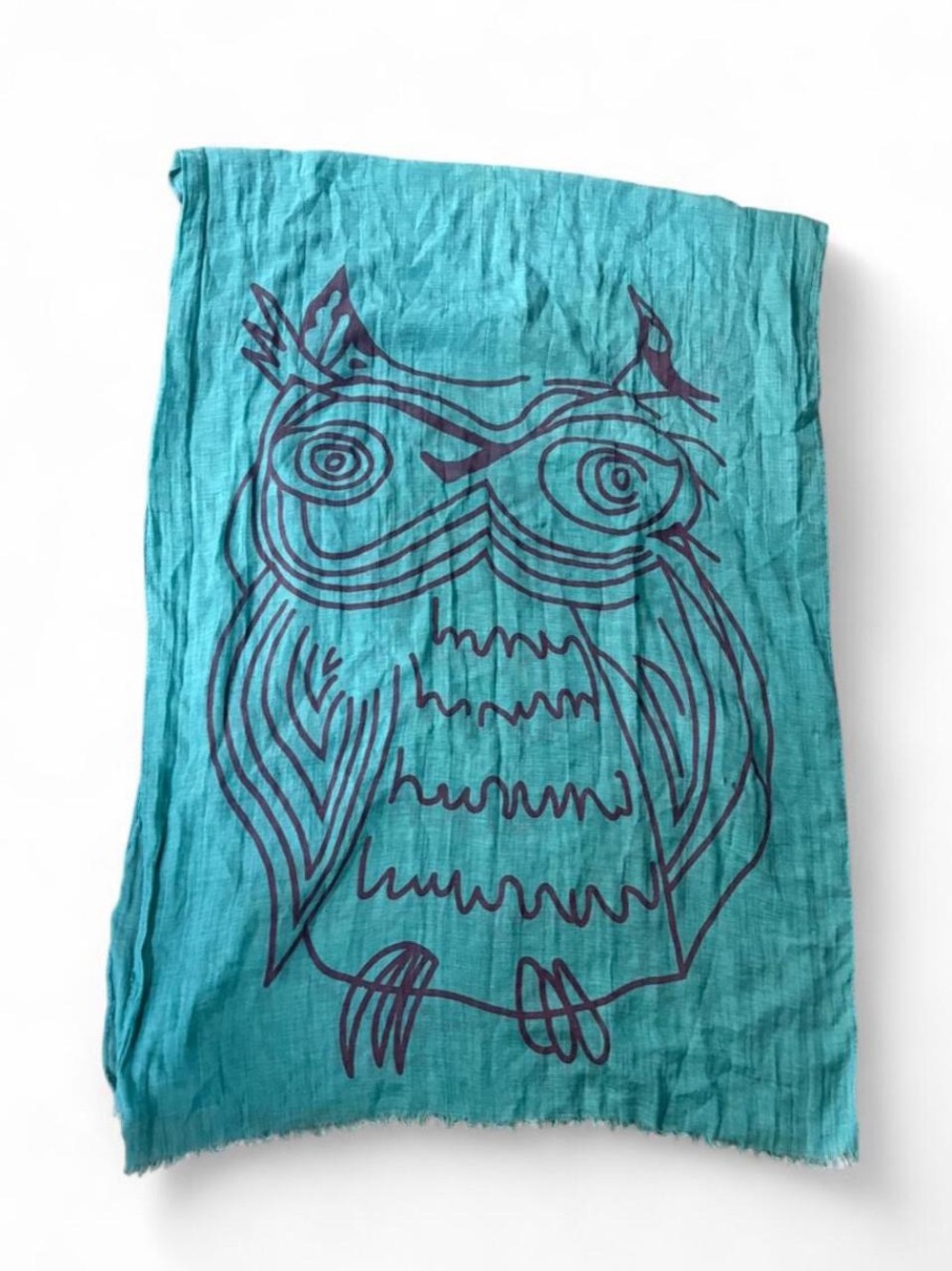 Turquoise Owl Shawl Wrap 100% Cotton Large Size